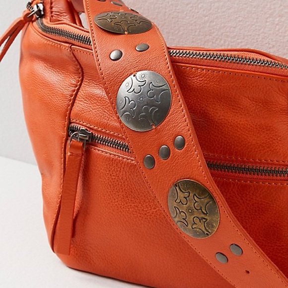 Free People Blazing Orange Wilder Embellished Sling Bag Leather NWT - Picture 4 of 10